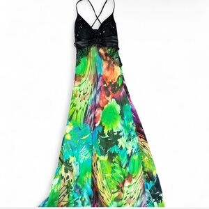 Faviana Black and Green Dress